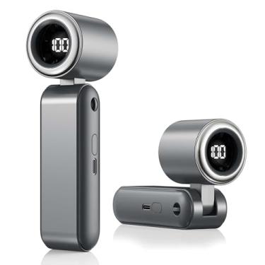 Imagem de HIGO Ventilador portátil dobrável, 100 velocidades, exterior de metal, mini ventilador turbo portátil 3 em 1 para viagens, ao ar livre, escritório, cinza metálico