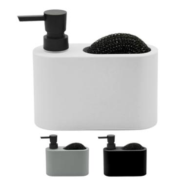 Imagem de Dispenser para Detergente Acqua 300ml com Válvula Pump e Organizador de Esponja – Acessório Moderno e Resistente para Pia de Cozinha (Branco)