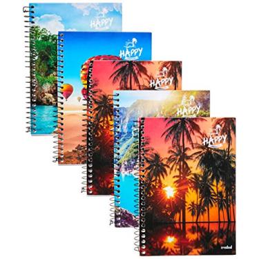 Imagem de Caderno Espiral 1/4 Capa Dura, Credeal, 96 Folhas, Pacote com 5 Cadernos, Capas Sortidas