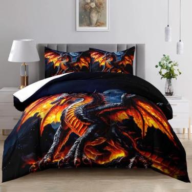 Imagem de Raphus cucullatus Jogo de cama Queen com desenho de dragão 3D, para meninos, Queen, com estampa de animal selvagem antigo