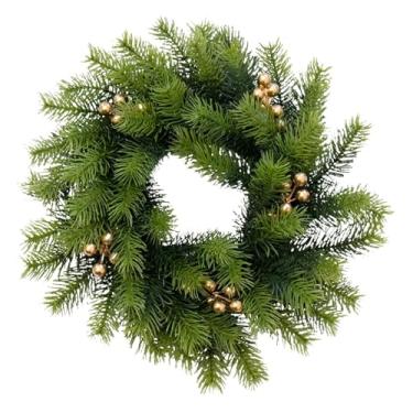 Imagem de IEUDNS Guirlanda de pinheiros verdes artificiais, decoração de Natal suspensa, bolas douradas reutilizáveis, enfeite de guirlanda para restaurante, casamento