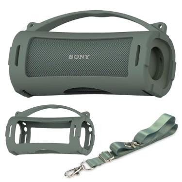 Imagem de Capa de silicone compatível com alto-falante Bluetooth portátil Sony ULT Field 1, capa protetora para acessórios de alto-falante Sony ULT Field 1 (capa de silicone) (cinza floresta)