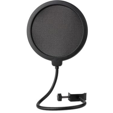 Imagem de Para-brisas profissional de microfone, filtro pop para microfone, tela de vento de camada dupla com um braço estabilizador de clipe de pescoço de ganso flexível de 360 graus, compatível com Blue Yeti