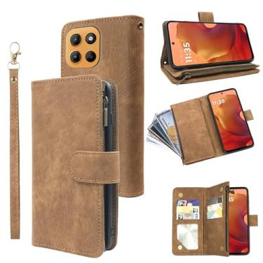 Imagem de Dibosom Capa carteira para Motorola G15 com cordão de pulso e couro vintage premium flip porta-cartão de crédito acessórios capa de celular para mulheres homens marrom