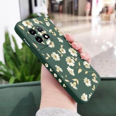 Imagem de Capa de celular com estampa de flores para OnePlus 12, 12R, 11, 11R, 10, 10R, 10T, 9R, 9RT, 9, 8T, 8, 7, 7T Pro 5G, capa de silicone líquido, verde escuro, para OnePlus 8T