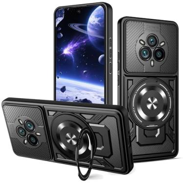 Imagem de Ysnzaq Capa protetora para Oppo Realme 14 Pro, proteção para câmera, suporte giratório de 360° e ímã de carro, capa de telefone para Realme 14 Pro YJ preta