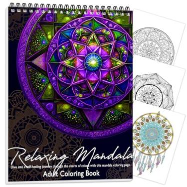 Imagem de Livro de colorir para adultos relaxamento, mandala para adultos, livro de colorir para mulheres, encadernado em espiral, impressão de um lado, presentes relaxantes para mulheres para aliviar o