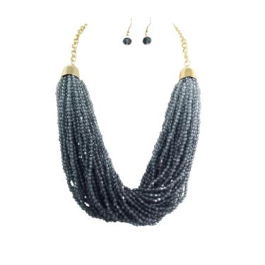 Imagem de Skelapparel Conjunto de colar de contas de vidro grosso, 61 cm com extensor de 7 cm, multicolorido com brincos combinando, 24.0 Inches With 3.0 Inches Extender, Metal Contas de vidro Metal, Sem Pedra