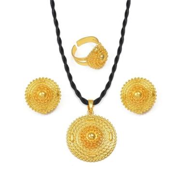 Imagem de ETH-JE-G Conjuntos de joias étnicas etíopes brincos de corda preta anel africano - conjunto de joias eritreias para mulheres - acessórios de noivado para mulheres Etiópia, Medium, Zinco, Sem Pedra