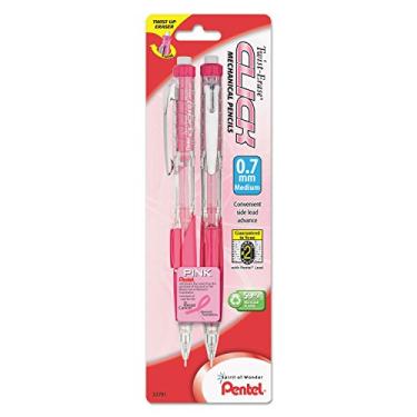 Imagem de Pentel PD277TBP2PBC Lapiseira Twist-Erase Click com fita rosa, 0,7 mm, pacote com 2