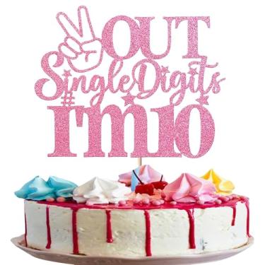 Imagem de 1 Pack Out Single Digits I'm 10 Cake Topper Glitter Double Digits 10 Cupcake Pick Cheers to 10 Years Old Ten Fabulous Cake Decorations for 10th Birthday Theme Party Supplies Pink