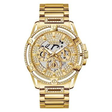 Imagem de GUESS US Relógio masculino dourado com strass recortado, Tom dourado