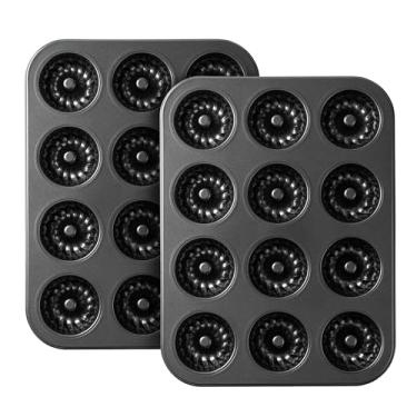 Imagem de Tiawudi Mini forma de bolo tubular canelada, forma de bolo com 12 cavidades, molde antiaderente para cupcakes, rosquinhas, pão de milho, brownies, geleias, conjunto de 2