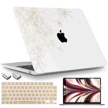 Imagem de TWOLSKOO Compatível com capa M4 MacBook Air 13,5 polegadas versão 2025-2022 M4 A3240 M3 A3113 M2 A2681, capa rígida de plástico, capa de teclado, adaptador tipo C e protetor de tela, floral monoline