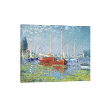 Imagem de LXURY Impressão de arte de parede em tela de moldura de madeira - Barco 3 reproduções de imagens em tela famosa - Pôster de pintura de arte para decoração de parede de escritório doméstico 80 x 95 cm