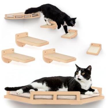 Imagem de INICIO Prateleiras de parede para gatos – móveis modernos e duráveis de 3 degraus para parede – Prateleira flutuante de bétula elegante para gatos de até 6,8 kg – Prateleiras de canto de madeira com