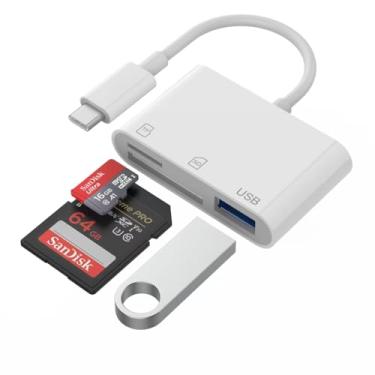 Imagem de Leitor de cartão SD, USB 3.0 tipo C de alta velocidade para adaptador de cartão SD/TF para iPhone 15/16 Pro Max com porta SD MicroSD USB 3 para Mac/iPad/MacBook Pro/Air Android Phone Tablet (3 portas)