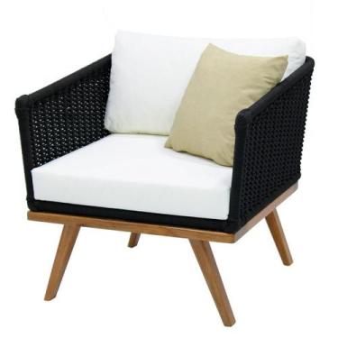 Imagem de Poltrona de Sala e Varanda Pés de Madeira Alumínio e Trama Corda Náuti