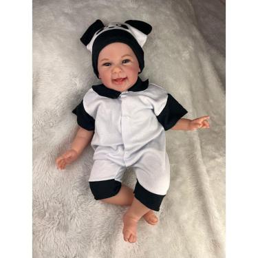 Imagem de Bebê Reborn Menino Realista Carequinha Com Enxoval Panda