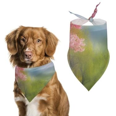 Imagem de Cachecol de poliéster triangular, estampado, cenário de primavera, tamanho único (70 x 30 cm)