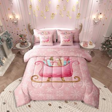 Imagem de Erosebridal Jogo de cama casal rosa de Natal em uma bolsa, 7 peças, feminino, romântico, floco de neve, para crianças, meninos, meninas, inverno, moderno, floral, rosa, conjunto de lençol com edredom