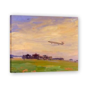 Imagem de The Aerodrome John Lavery Classic Realist Portrait & War Scene Canvas Art – Arte irlandesa decoração de parede para casa emoldurada 30 x 36 cm