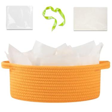 Imagem de OIAHOMY Cesta de presente com alça, cesta de tecido pequena com saco de presente, fita e papel de embrulho, caixas de berçário vazias para encher com itens pequenos, organizador de brinquedos para