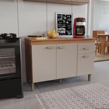 Imagem de Balcão Modulado Para Cozinha Com Tampo Fidelitá Mariana 120cm 3 Portas 1 Gaveta Freijó/camurça