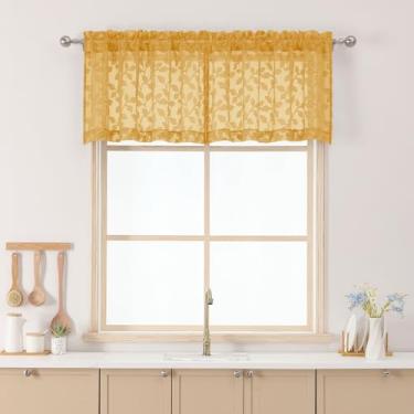 Imagem de Chyhomenyc Cortinas curtas douradas transparentes para janelas de 45,7 cm de comprimento, 2 peças, cortinas curtas de cozinha com filtro de luz, cortina pequena superior para sala de estar quarto