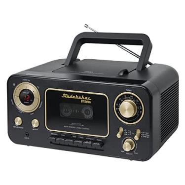 Imagem de Studebaker CD estéreo portátil Bluetooth, rádio estéreo AM/FM e leitor de cassete/gravador (preto e dourado)