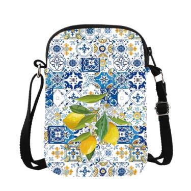 Imagem de ZJXHPO Bolsa transversal portuguesa, bolsa mensageiro com tema toscano, estampa de majólica, italiana, presente La dolce vita, Cb limão, Tendência