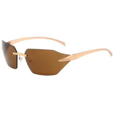 Imagem de Óculos de sol sem aro de luxo da moda, feminino, masculino, punk, esportivo, vintage, óculos de sol, proteção UV400 (chá dourado)