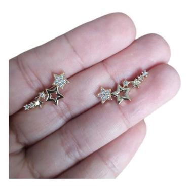 Imagem de Brinco Ear Cuff Pedra Zirconia Prata Dourado Estrela Pequen