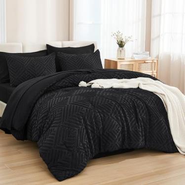 Imagem de Andency Conjunto de edredom super king com lençol preto – 7 peças, cama em um saco, super king, boho, leve e fofo, com edredom, lençóis, fronhas e fronhas