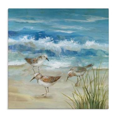 Imagem de Stupell Industries Design de arte de parede em tela Beach Sandpiper Gathering por Nan, 43 x 43 cm