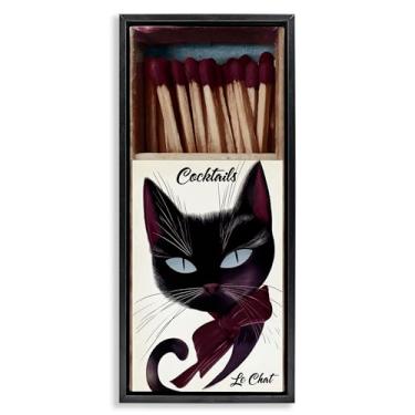 Imagem de Stupell Industries Design de arte de parede em tela flutuante preta retrô Cat Matchbox por Annabelle Hall, 64 x 28 cm