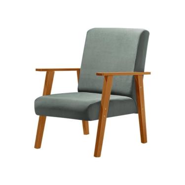 Imagem de Poltrona Decorativa Juliana Base Madeira Maciça Veludo Cinza