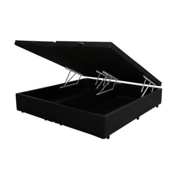 Imagem de Cama Box Baú Blindado Casal Bipartido Loja Xerife Sintético Preto 41x1
