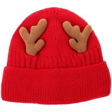 Imagem de KESYOO Gorro de Malha Quente Com Chifres de, Gorro de Rena para Adultos, 19,2 X 19,2 Cm, Fibra de Poliacrilonitrila Vermelha
