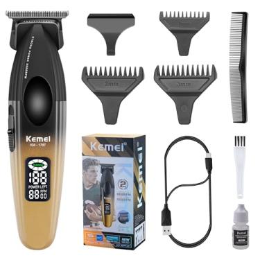 Imagem de KEMEI Aparador de barba masculino 1787, aparador de pelos sem fio com tela LED, aparador de cabelo de 9000 RPM para barbeiro com bateria de 2000 mAh, lâmina T revestida com DLC