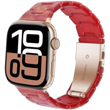 Imagem de SPINYE Pulseira de substituição de resina colorida de 38 mm, 40 mm, 41 mm e 42 mm, para Apple Watch séries 10/9/8 / Ultra/7 / SE / 6/5 / 4/3 feminino e masculino (vermelho colorido)