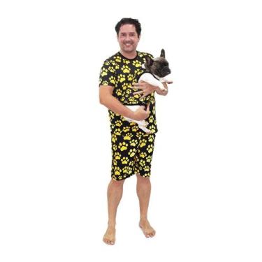 Imagem de Pijama Curto Masculino e Roupa Pet Divertido Patinhas Douradas - Alegr