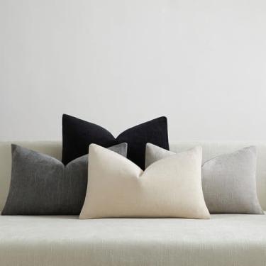 Imagem de JUSPURBET Conjunto de 4 capas de almofada decorativas de 40 x 61 cm para sofá, cama, aconchegante, chenille, capas de almofada lombar com zíper invisível para decoração de sala de estar, série cinza