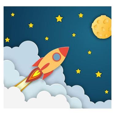 Imagem de Papel de Parede Adesivo Infantil Foguete Espaço Bebe Quarto - 593pcp -