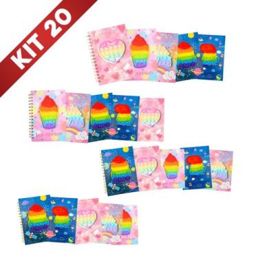 Imagem de Kit 20 CADERNO 80 FOLHAS ESPIRAL CAPA ESTAMPA POP IT ADULTO INFANTIL A