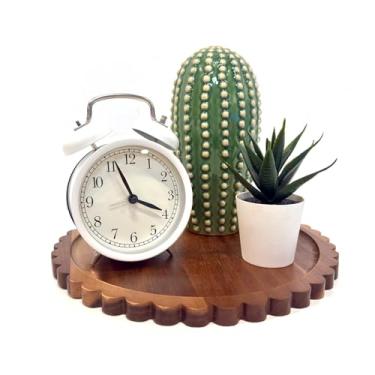 Imagem de Bandeja decorativa de madeira, bandeja redonda de acácia recortada de 25 cm para decoração de mesa de café, bandeja de madera para decoração de cozinha, sala de jantar, sala de estar e decoração de