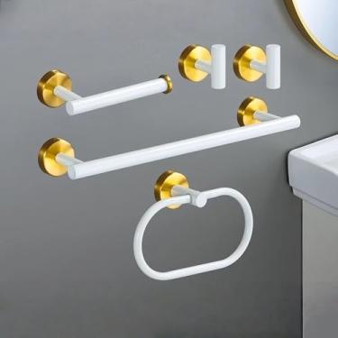 Imagem de Conjunto de acessórios para banheiro em ouro branco, barra de toalha de aço inoxidável 304, porta-papel higiênico, gancho para roupão, conjunto de 5 peças B