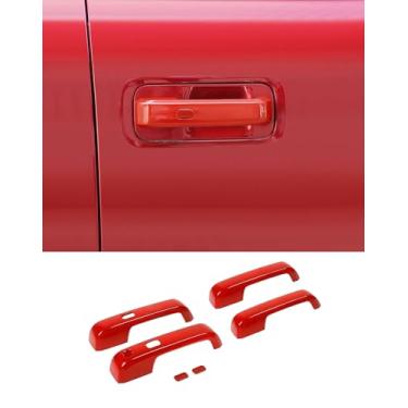 Imagem de Hoolcar 6 peças de capas de maçanetas externas vermelhas com sobreposição de acabamento compatível com Ford F150 2015-2020 Acessórios externos Capa protetora de maçaneta externa (com recorte de chave