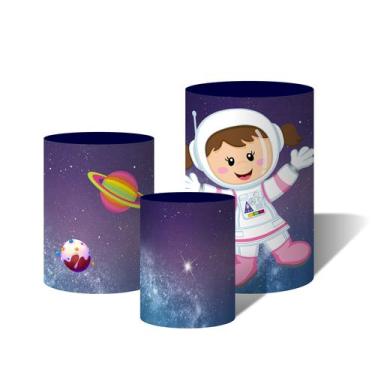 Imagem de Trio Capas Para Cilindro Versátil Astronauta Menina no Espaço Planetas