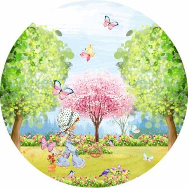 Imagem de Painel De Lona Redondo Jardim Aquarela Bonequinha - Fabrika De festa, 